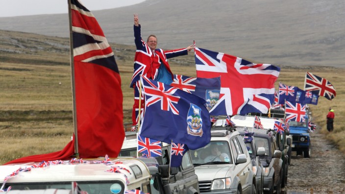 Die große Mehrheit des Völkchens auf den schroffen Falklands fühlt sich dem Union Jack verpflichtet.