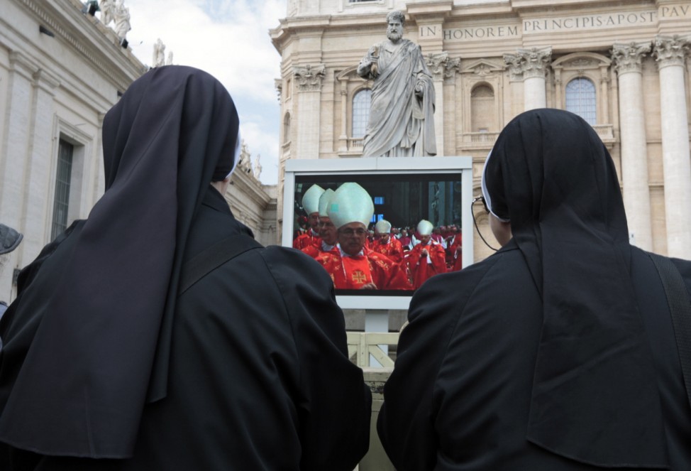 Nun pray while cardinals hold the mass 'Pro Eligendo Pontifice' at Saint Peter Basilica before the Conclave at the Vatican