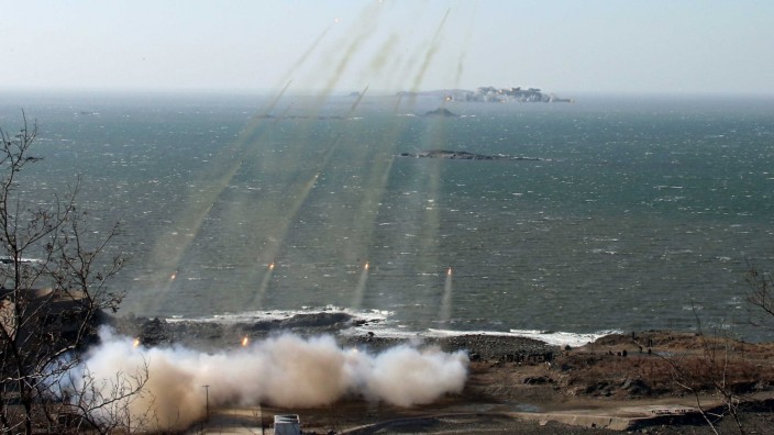 North Korea's artillery sub-units, whose mission is to strike Daeyeonpyeong island and Baengnyeong island of South Korea, conduct a live shell firing drill in the western sector of the front line