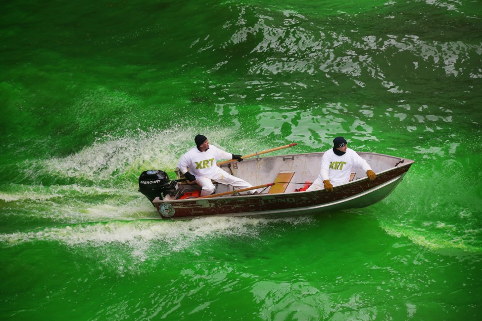 Chicago River Dyed Green In St. Patrick's Day Tradition