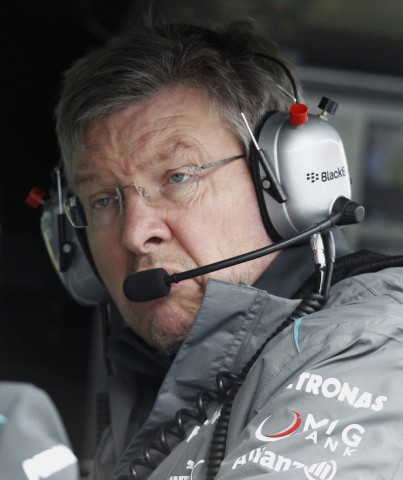 Mercedes Formula One team principal Brawn looks on at the qualifying session of the Australian F1 Grand Prix at the Albert Park circuit in Melbourne
