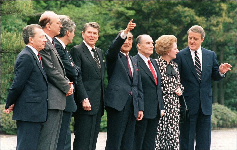 Gruppenbild der Staatschefs beim G7 Gipfel in Tokio, 1986
