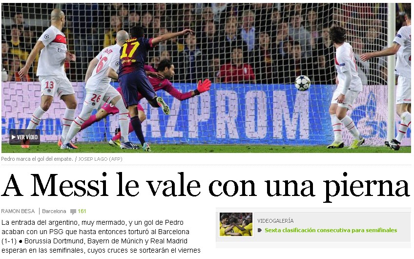 Pressestimmen Juve-Bayern 11. April 2013 El País
