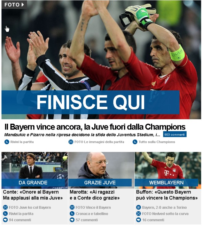Pressestimmen Juve-Bayern 11. April 2013 Tuttosport