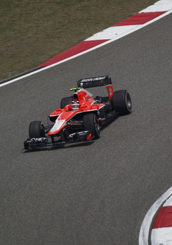 Marussia Formula One driver Chilton drives during the first practice session of the Chinese F1 Grand Prix at the Shanghai International circuit