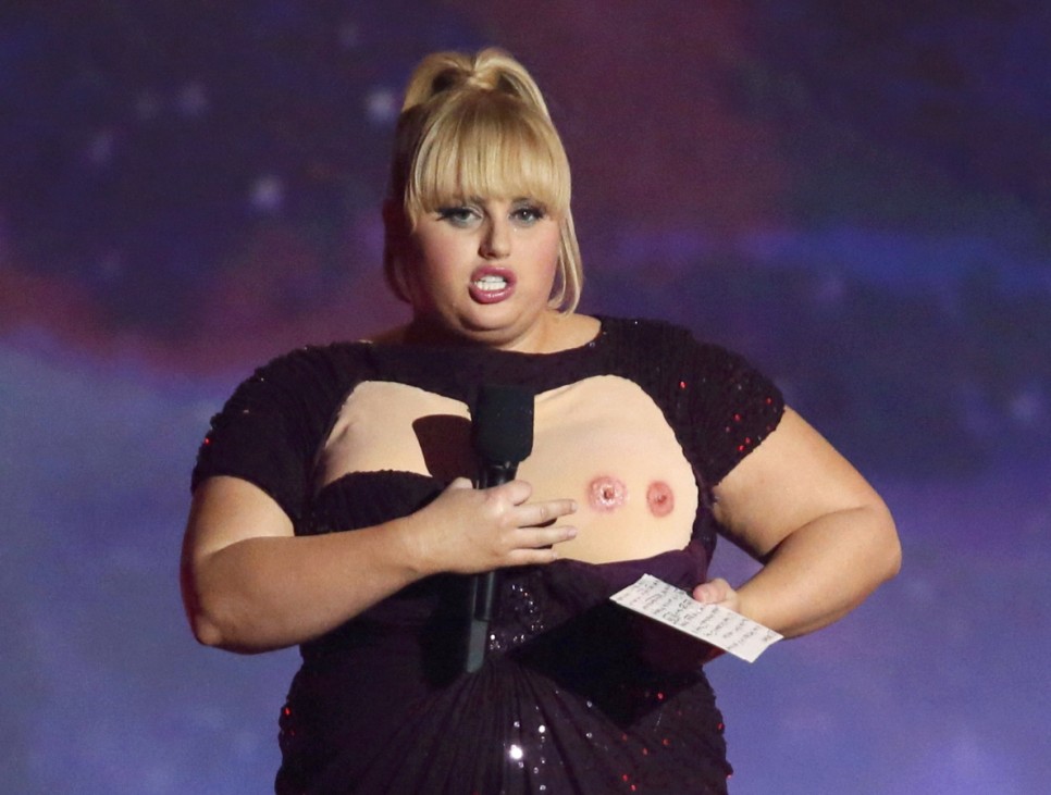 Host Rebel Wilson performs a comedy introduction at the 2013 MTV Movie Awards in Culver City