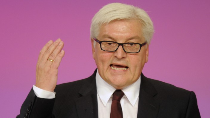Steinmeier of the Social Democratic Party gestures during his speech at SPD party convention in Berlin.