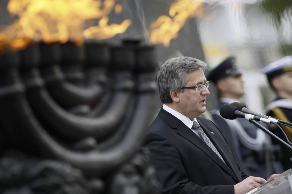 Polish President Komorowski delivers a speech during ceremony marking 70th anniversary of Warsaw Ghetto Uprising in Warsaw
