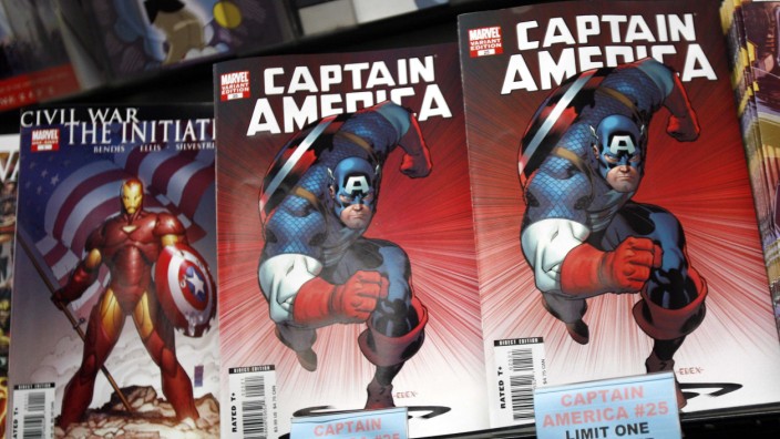 File photo of copies of the Captain America comic book are displayed at a store in New York
