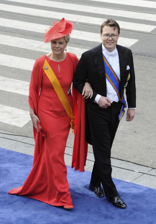 Dutch Prince Constantijn and Princess Laurentien arrive at Nieuwe Kerk church before the religious crowning ceremony in Amsterdam