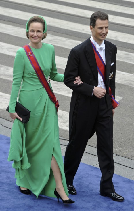 Hereditary Prince Alois and Hereditary Princess Sophie of Liechtenstein arrive for a religious ceremony at Nieuwe Kerk church in Amsterdam