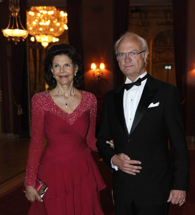 King Carl Gustaf and Queen Silvia of Sweden arrive for a dinner in Stockholm