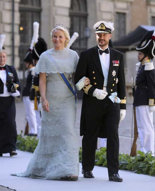 Crown Princess of Norway Mette-Marit and Crown Prince of Norway Haakon arrive for royal Swedish wedding in Stockholm