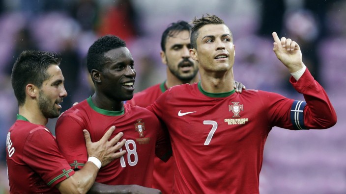 Portugal's Ronaldo reacts after scoring against Croatia during their international friendly soccer match at the Stade de Geneve in Geneva