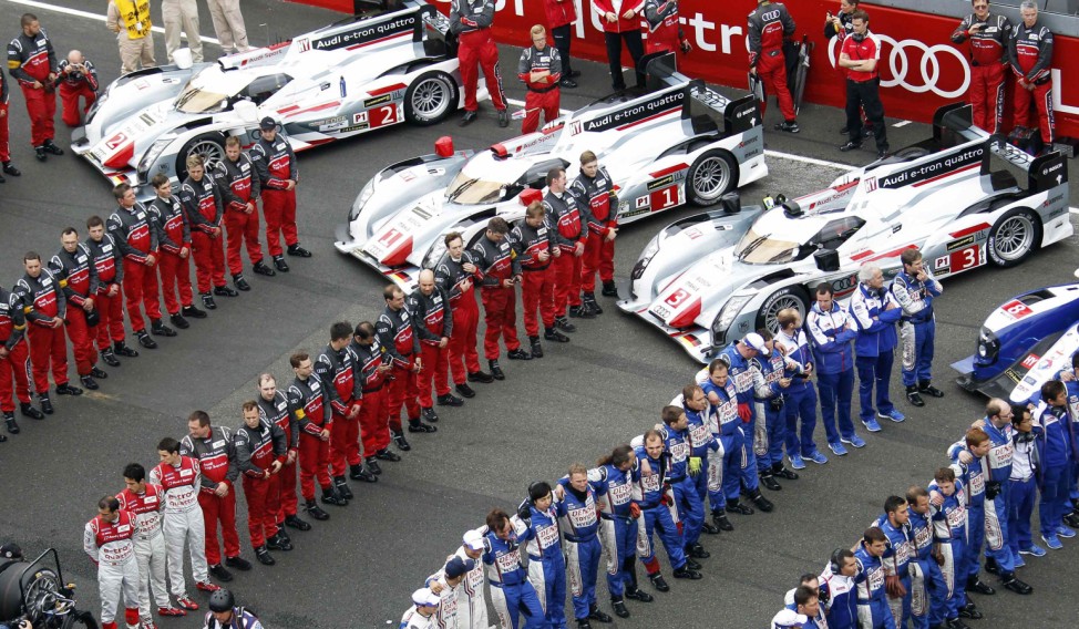 Audi and Toyota teams just before the Le Mans 24-hour sportscar race