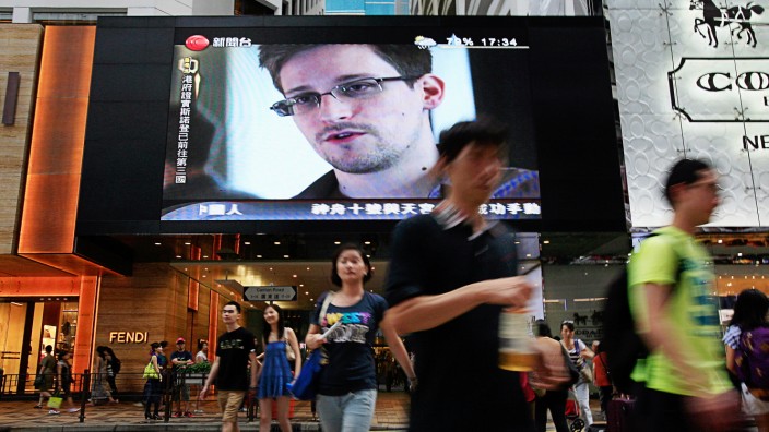 Edward Snowden auf einem Bildschirm in Hongkong