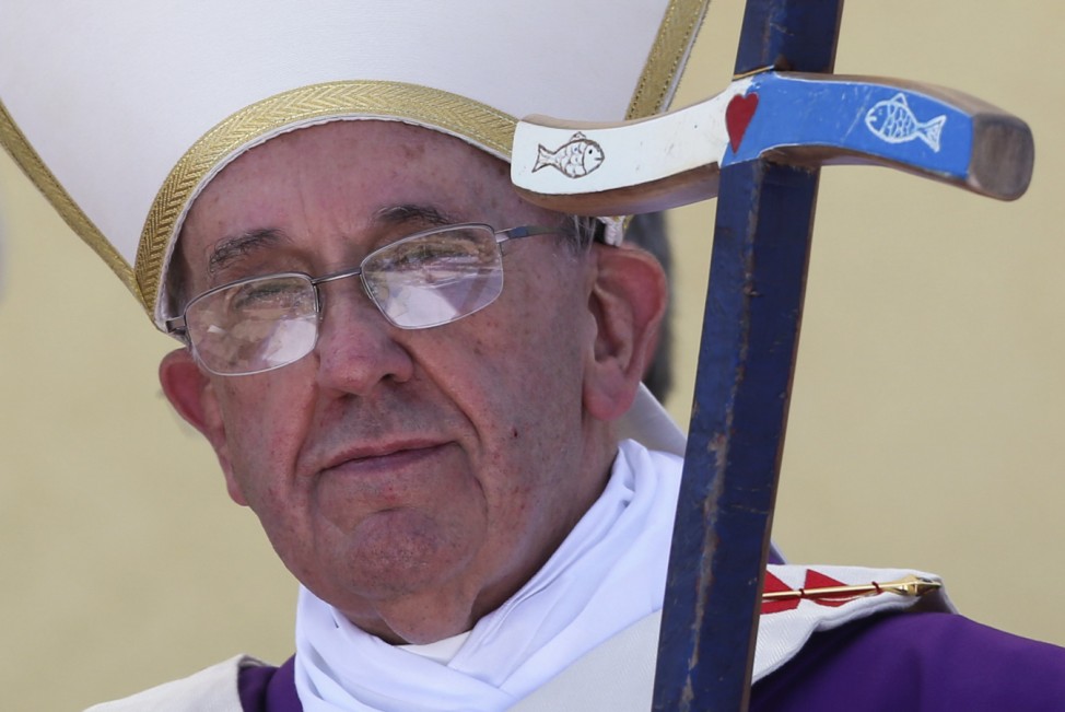 Pope Francis celebrates a mass during his visit at Lampedusa Island