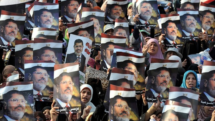 Pro-Morsi protest outside Rabaa al-Adawiya mosque in Cairo