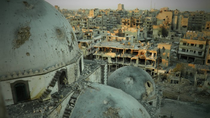 A general view shows the damaged Khalid bin al Walid Mosque in Homs