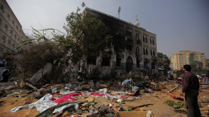 A general view of the Rabaa Adawiya mosque complex after the clearing of a protest camp around the mosque, in Cairo