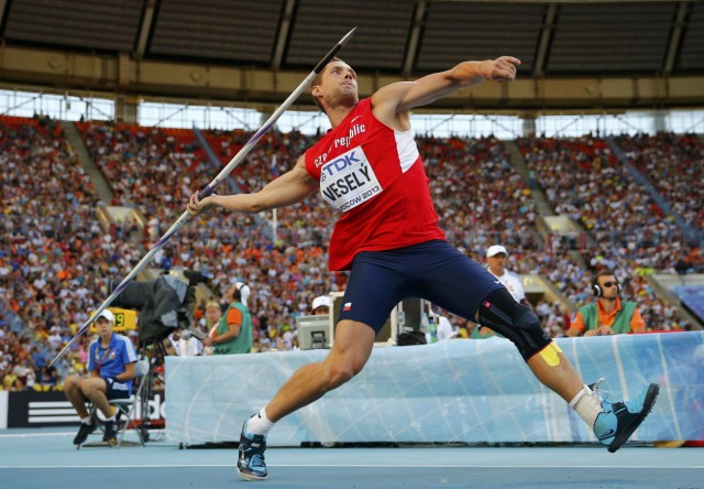 Vesely of the Czech Republic competes in the men's javelin throw final during the IAAF World Athletics Championships at the Luzhniki stadium in Moscow