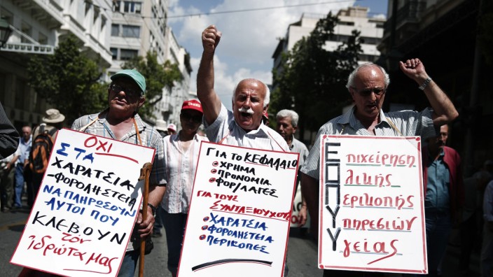 Pensioners shout slogans during an anti-austerity rally in Athens