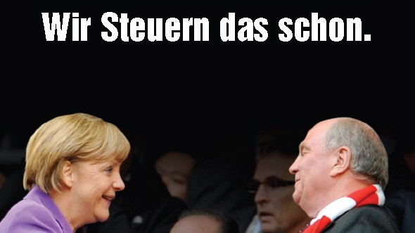 SPD-Nachwuchs im Wahlkampf: Kein SPD-Logo, und doch Thema im Wahlkampf: Der SPD-Nachwuchs verteilt Flyer mit Merkel und Hoeneß.