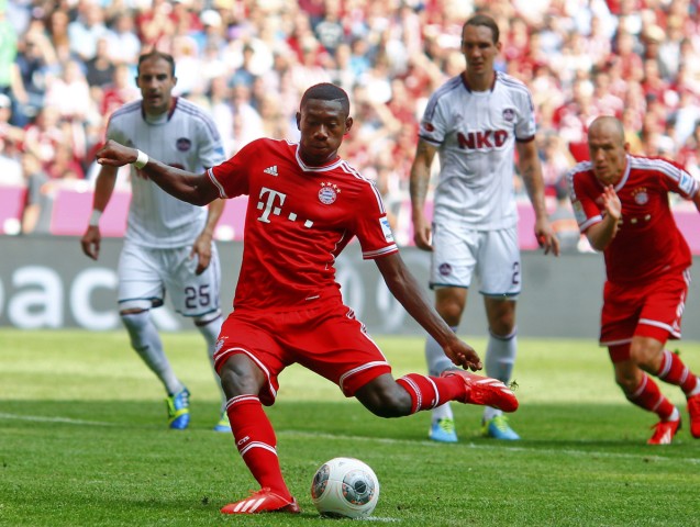 Munich's David Alaba fails to score a penalty during the German first division Bundesliga soccer match against FC Nuremberg