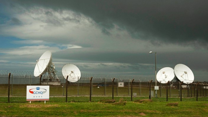 Satellite dishes are seen at GCHQ's outpost at Bude, close to where trans-Atlantic fibre-optic cables come ashore in Cornwall, southwest England