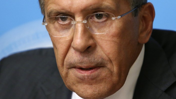 Russia's Foreign Minister Sergei Lavrov speaks during a briefing in Moscow