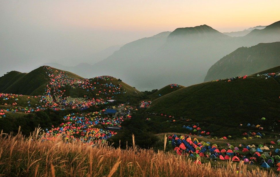 Numerous tents are seen during the 2013 International I Camping Festival in Mount Wugongshan of Pingxiang, Jiangxi province