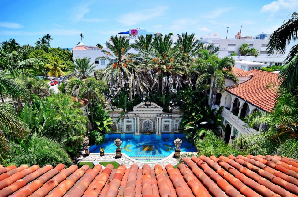 The view of the South Beach skyline and pool area of the South Beach mansion formerly owned by fashion designer Gianni Versace in Miami Beach