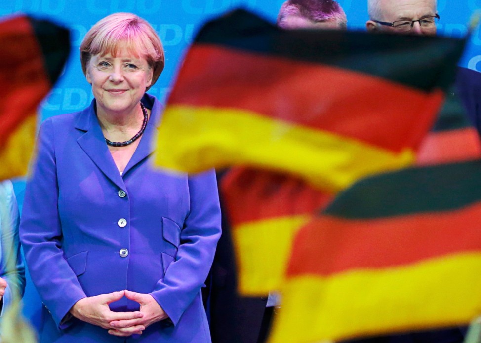 German Chancellor Merkel celebrates after German general election at CDU headquarters in Berlin