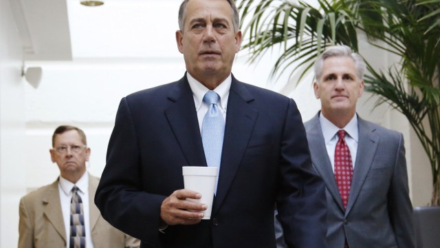 U.S. House Speaker Boehner and House Majority Whip Rep. McCarthy arrive for a Republican caucus meeting in Washington