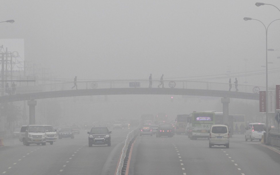 A general view of traffic on a street during a smoggy day in Shenyang