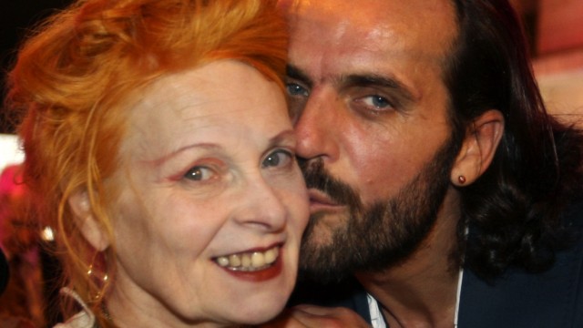 British designer Vivienne Westwood is kissed by her husband Andreas Kronthaler before the opening of a Vivienne Westwood Boutique in downtown Beirut