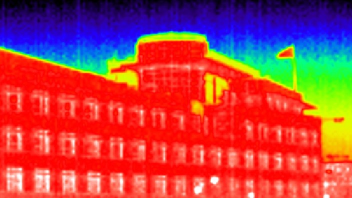 A general view shows the U.S. embassy in a thermal image taken with an infrared camera in Berlin