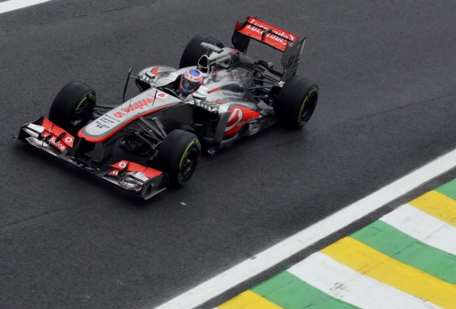 Jenson Button of Britain drives during the qualifying session of the Brazilian F1 Grand Prix at the Interlagos circuit in Sao Paulo