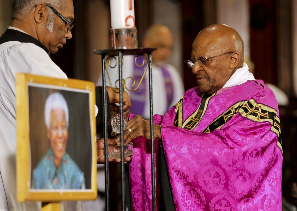 Former Archbishop of Cape Town Tutu holds a mass at Cape Town's Anglican St George's Cathedral