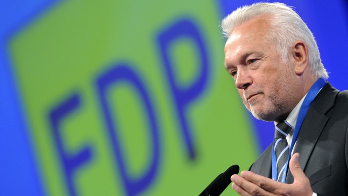 Kubicki of the FDP party addresses delegates of the party at their convention in Rostock