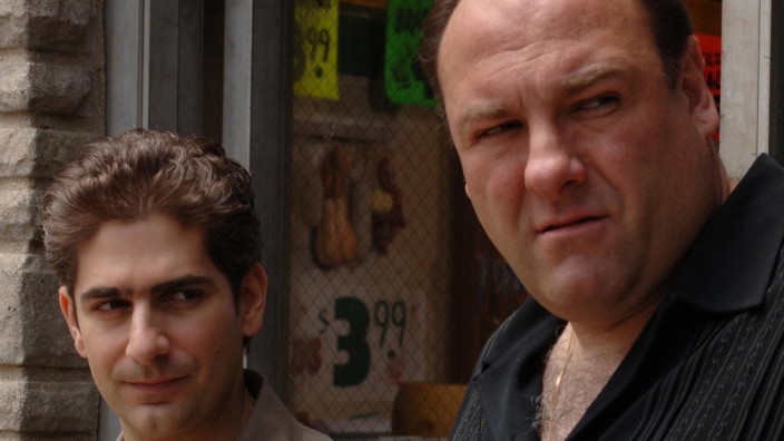 Publicity photo shows actor Gandolfini portraying character Soprano in scene from HBO drama cable television series 'The Sopranos', along with co-star Imperioli who plays character Moltisanti