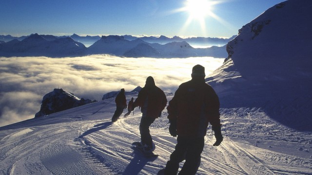 Skifahrer in Arosa, Schweiz
