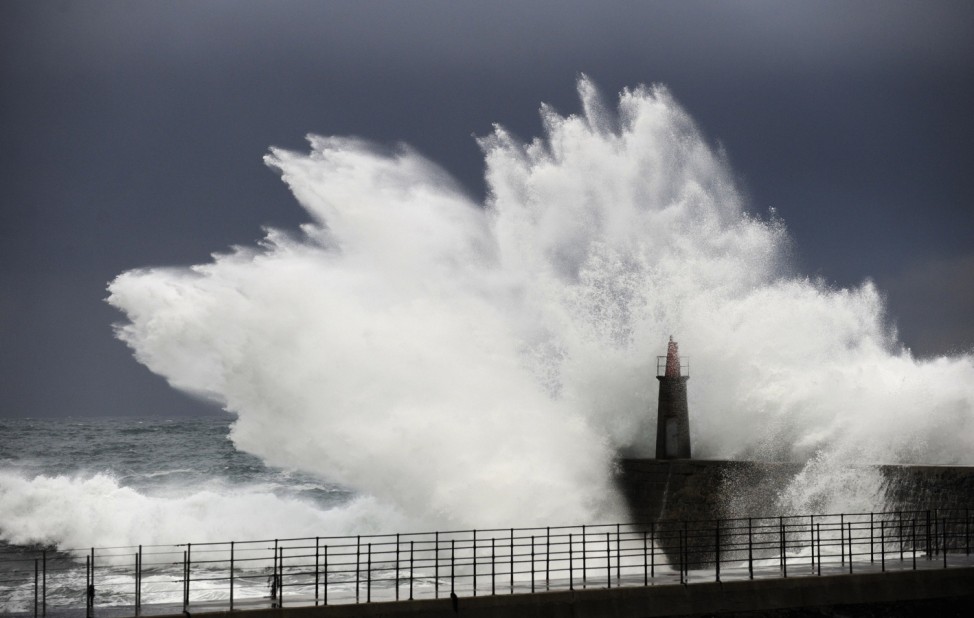 Huge waves crash onto Viavelez's seafront in the northern Spanish region of Asturias