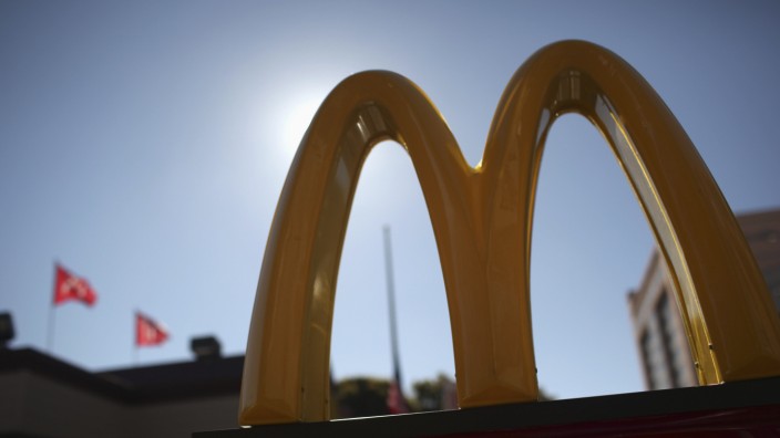 The McDonald's logo is pictured outside a McDonald's restaurant in the Fillmore District of San Francisco