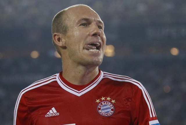 Bayern Munich's Robben celebrates his goal against Borussia Dortmund during their SuperCup 2013 soccer match in Dortmund J