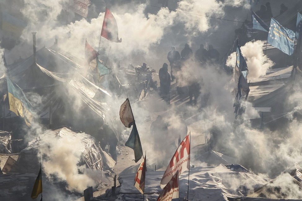 Tents of anti-government protesters are seen at Independence Square in central Kiev