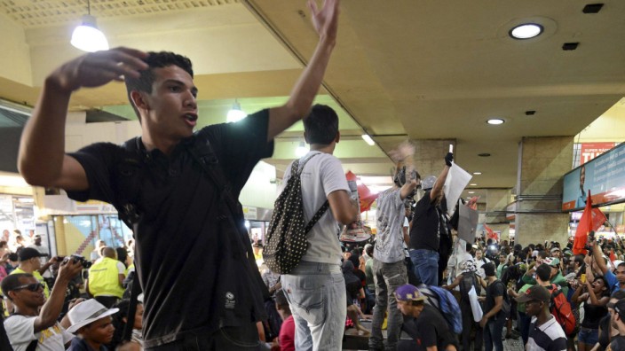 Members of the 'Free Pass' movement invade the Central Train Station to demand zero tariffs in the Brazilian public transport system in Rio de Janeiro