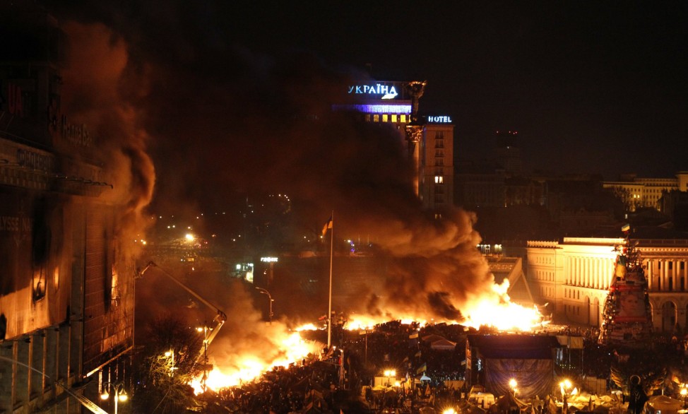 A general view shows clashes at Independence Square in Kiev
