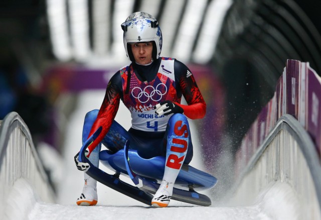 Russia's Ivanova comes to a stop after completing the final run in the women's singles luge event at the 2014 Sochi Winter Olympics