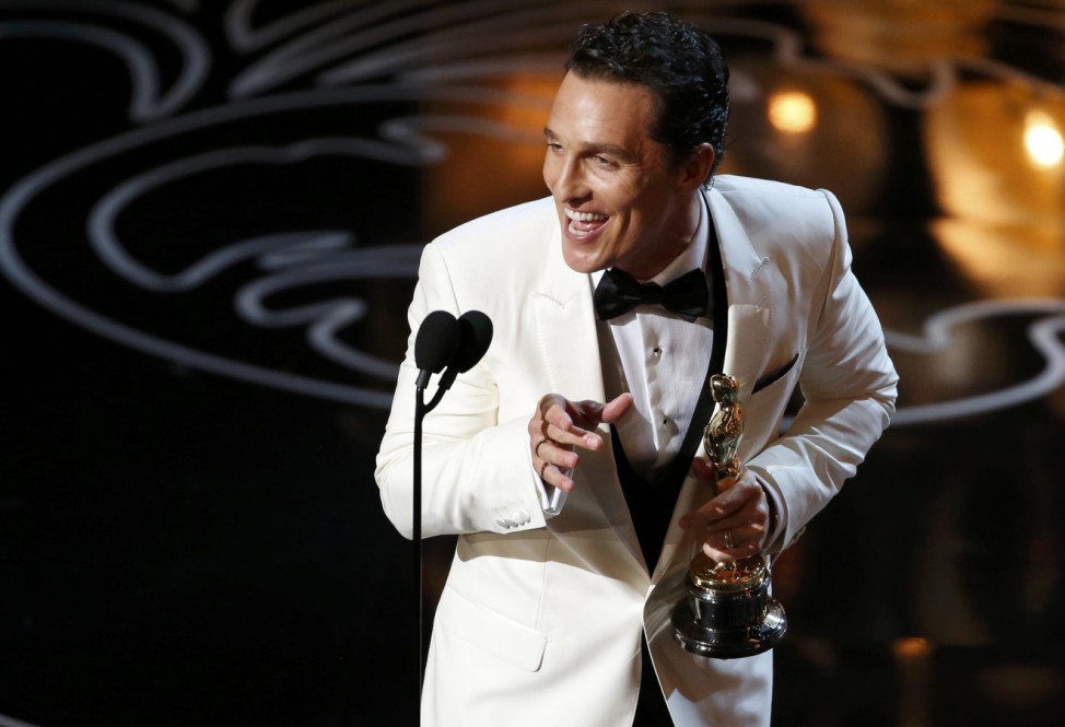 Matthew McConaughey accepts the Oscar for best actor for his role in 'Dallas Buyers Club' at the 86th Academy Awards in Hollywood